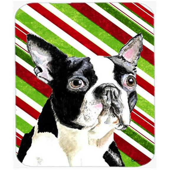 Boston Terrier Candy Cane Holiday Christmas Mouse Pad, Hot Pad or Trivet