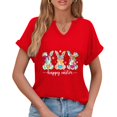 thumbnail image 4 of Corto para las Mujeres Casual Verano 2025 Pascua Impresión V-Cuello Camiseta, Ligero 95% Poliéster 5% Spandex Top para Toda la Temporada Hogar Y Diario, 4 of 7