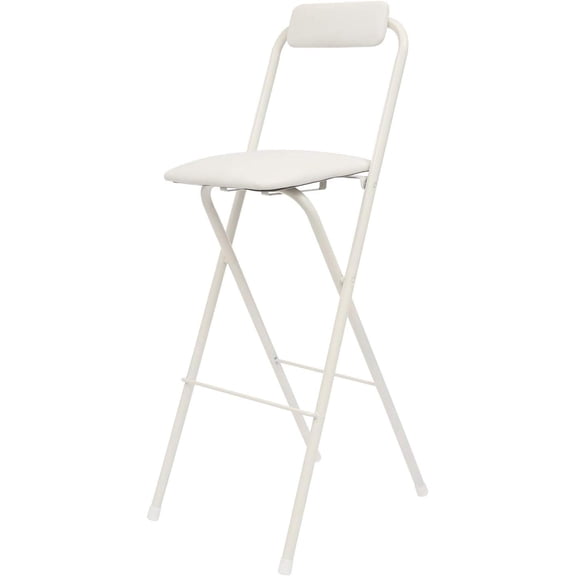 1 Pc Folding Counter Height Bar Stool with Backrest, Cushioned Seat, Portable for Home Office Kitchen Camping (White, 29.5 in)