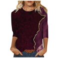 thumbnail image 1 of Leutsin T-Shirts Décontractés pour Femmes à Imprimé de Printemps, Manches Mi-Longues, Col Ras du Cou, 1 of 3