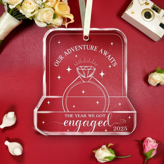 NewEleven Engagement Gifts for Couples 2025 - Gift for Newly Engaged Couples, Happy Engagement Gifts for Her, Women, Friends, Bride to Be Gift, Glass Christmas Ornaments
