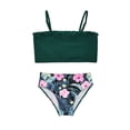 thumbnail image 5 of NIPAXO Girls Swimsuit 3-Piece Tropical Floral Bikini Set with Mesh Cover Up Pants Swimwear for Girls, Hot Dark Green, Sizes 9-10 Years Old, 5 of 9