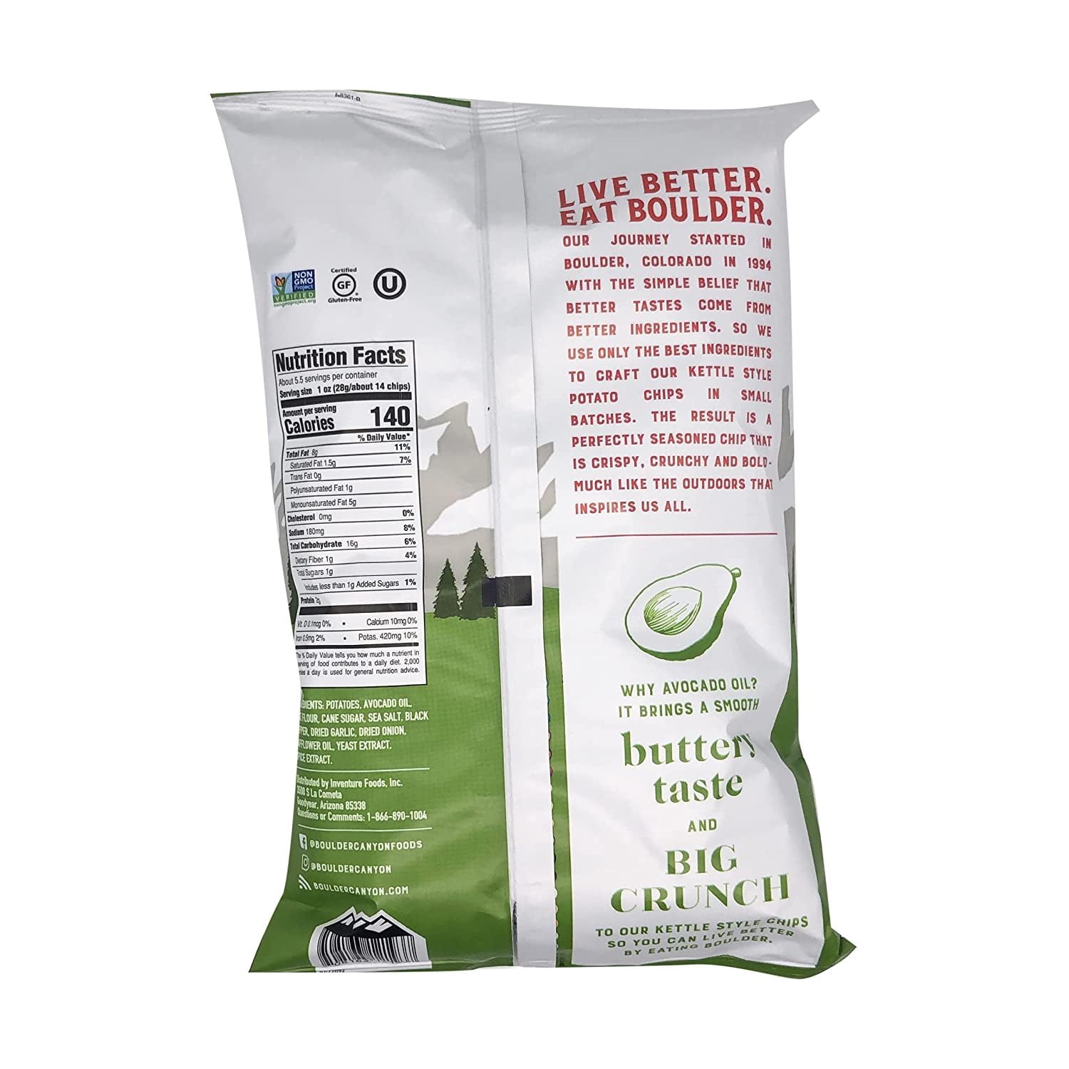 Boulder Canyon Authentic Foods Avocado Oil Canyon Cut Kettle Cooked Potato Chips Sea Salt & Cracked Pepper 5.25 oz Pack of 3