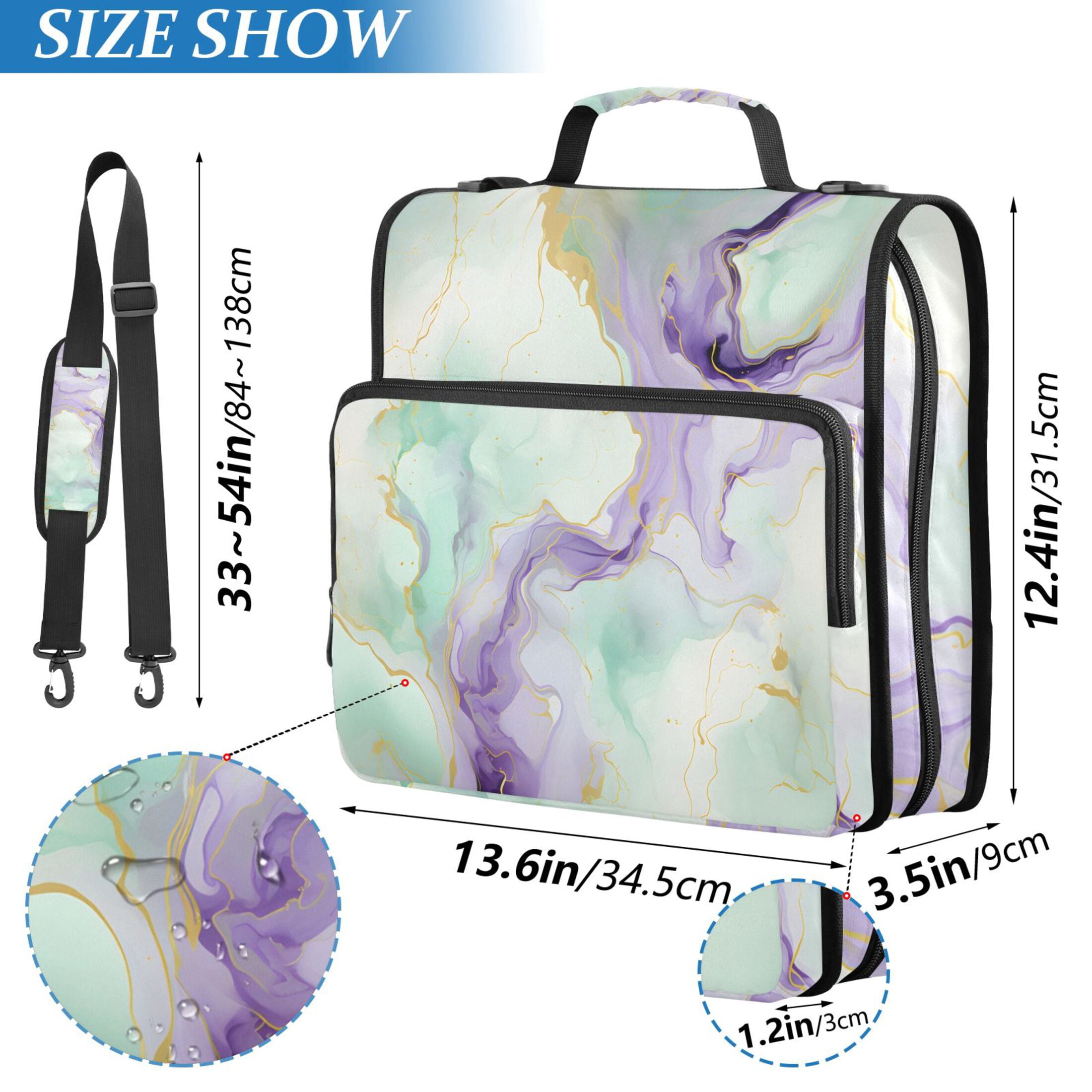 ALAZA Zipper Binder Green with Purple Marble 3 Ring Trapper Keeper File Folder Organizer Bag