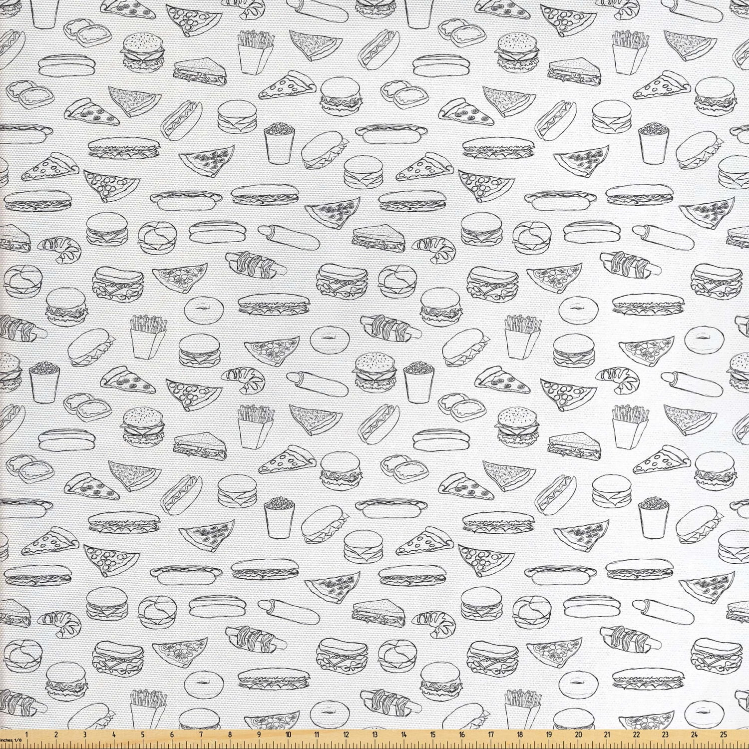 Non Stretch Fabric by the Yard High Quality Poly-Cotton Pizza Doodle Pattern Print 58 Wide