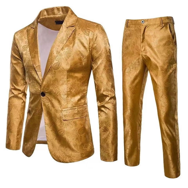 Traje de hombre con solapa de un botón y cara brillante con estampado oscuro para discoteca de otoño