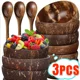 thumbnail image 2 of Cuencos de coco natural y juegos de cucharas de madera Cuencos de cáscara de coco reutilizables para postres, yogur, ensaladas de frutas, vajilla de cocina, 2 of 5