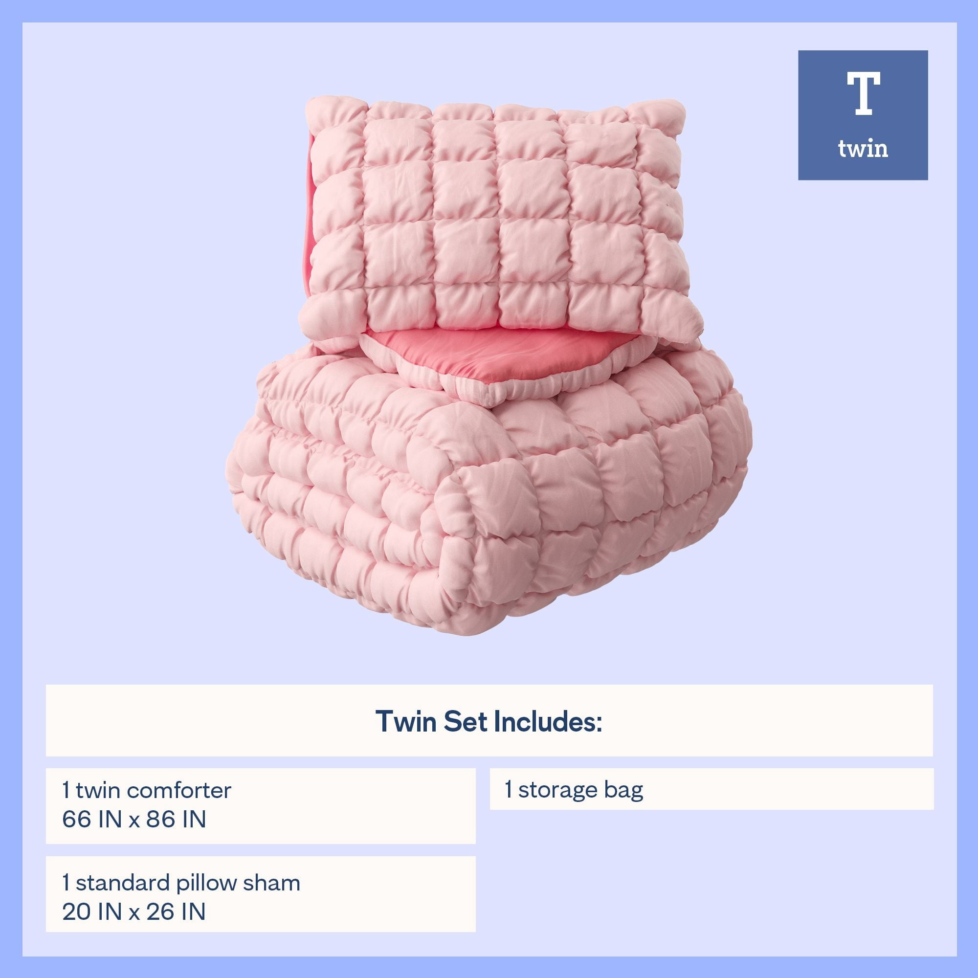 Mainstays Kids Pink Solid Puffy Comforter Set, Twin, 2 Pieces
