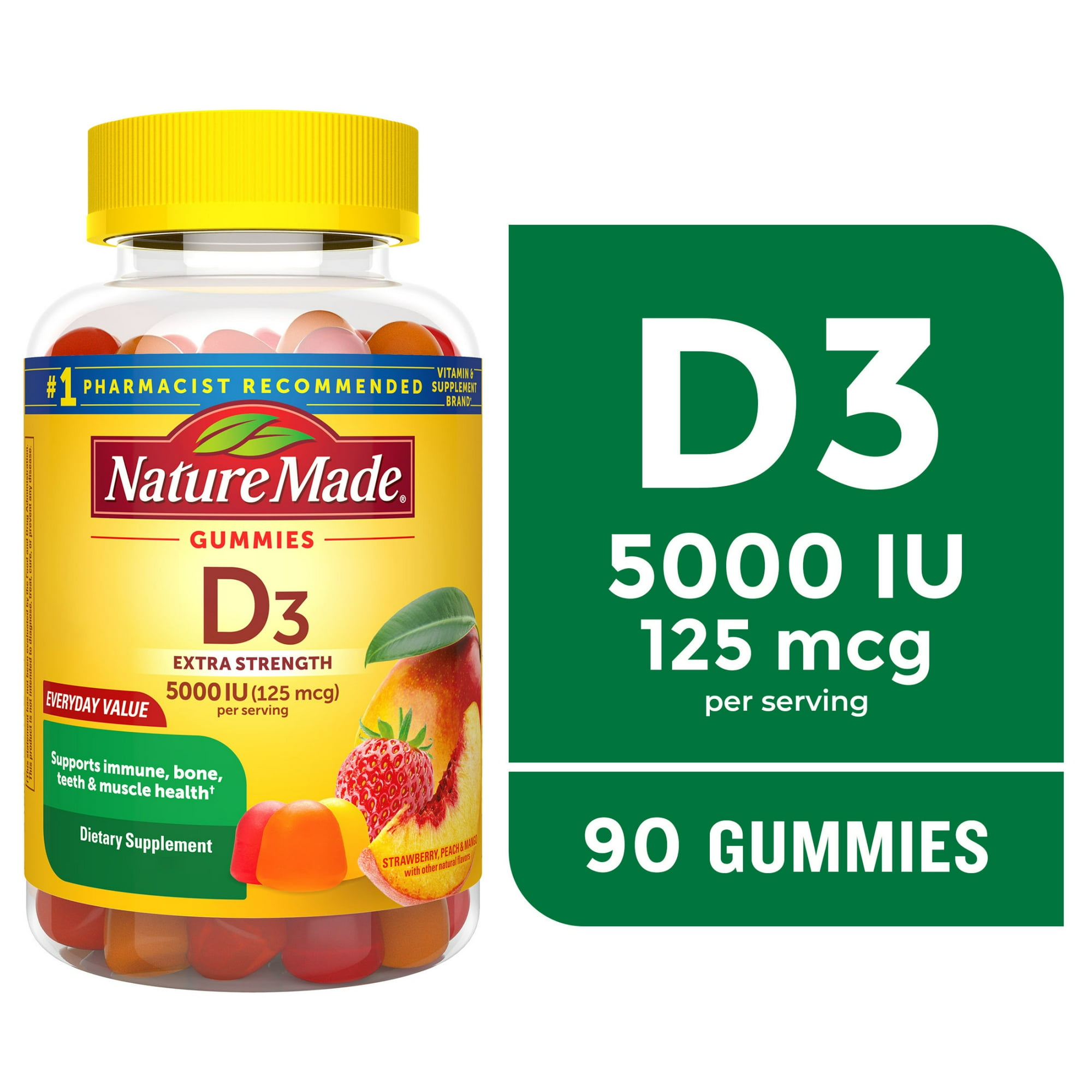 Nature Made Extra Strength Dosage Vitamin D3 Gummies 5000 IU (125 mcg) per Serving, 90 Count