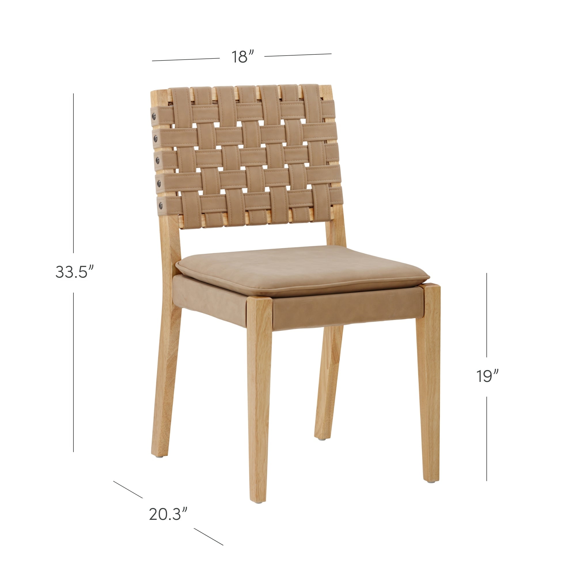 Nathan James Cohen 19 in. Wood Dining Chair, Mid-Century Modern Upholstered Side Chair with Hand Woven Faux Leather Backrest, Natural Brown