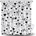 thumbnail image 2 of Black Heart Shower Curtain Romantic Valentines Love Bowknot Cute Chic Modern Aesthetic Artistic Fabric Bath Curtains with Hooks，70x70 Inch, 2 of 8