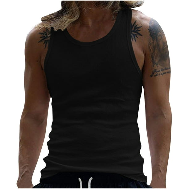 pstuiky Camisetas interiores de tirantes para hombre, Camiseta deportiva de verano para hombre, de cuello redondo, lisa, de fitness Chaleco para hombre s