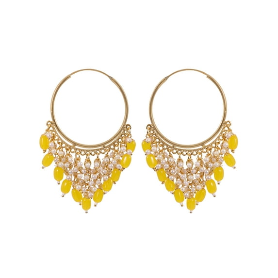 Crunchy Fashion Bollywood Jewellery Traditional Ethnic Bridal Bride Wedding Indian Pearl Hangings Meenakari Hoop/ Bali Earrings Jewelry For Women