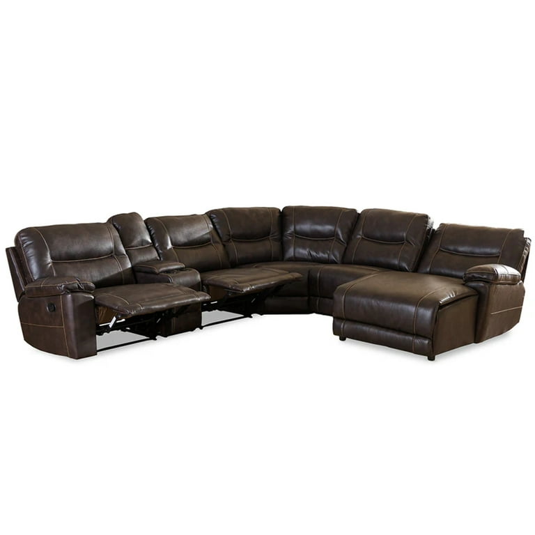 Baxton Studio Mistral Modern and Contemporary Dark Brown Bonded Leather 6-Piece Sectional with Recliners Corner Lounge Suite Baxton Studio Mistral Modern and Contemporary Dark Brown Bonded Leather 6-Piece Sectional with Recliners Corner Lounge Suite
