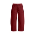 thumbnail image 5 of Women's High Waist Twill Barrel Pants Vintage Wide Leg Cropped Trousers with Pockets Loose Fit Work office Casual Pants Streetwear Wine, 5 of 7