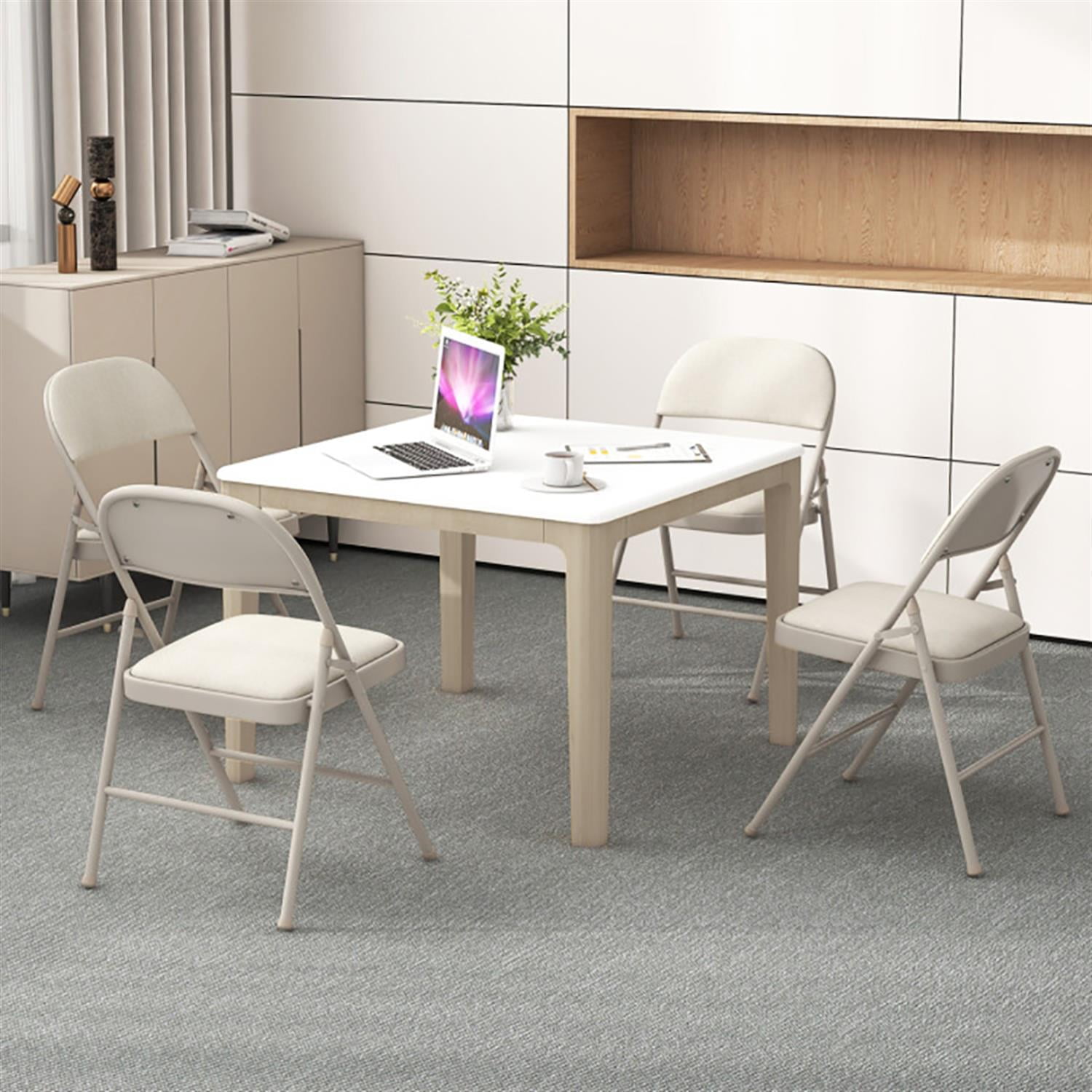 Demi Bonn Foldable Chair Set of 6, Folding Dining Chairs with Padded Seat Seat and Fabric Covered Backrest, Suitable for Home, Living Room and Dining Room, Beige