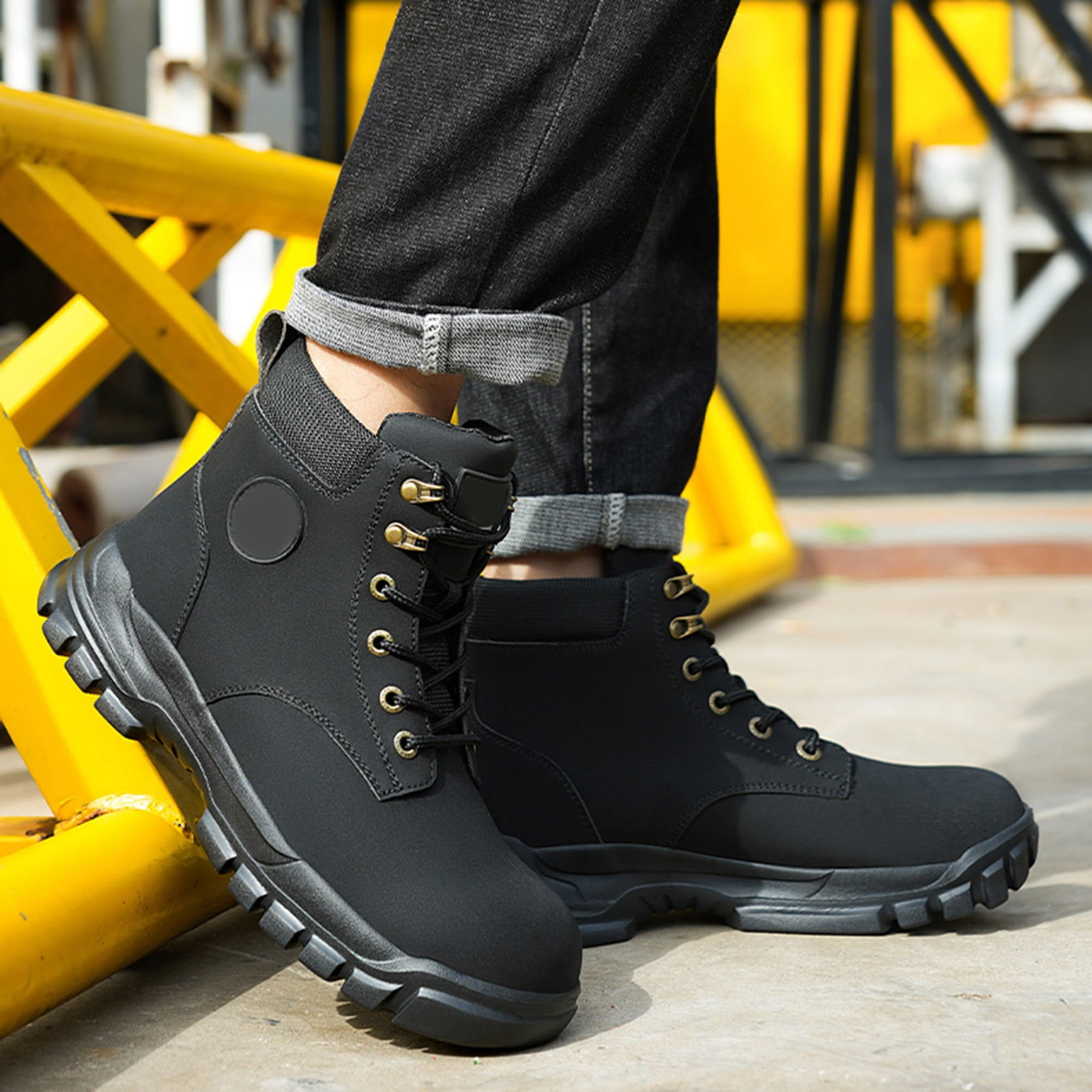 Dakaela Work Boots for Men Casual Motorcycle Combat Ankle 