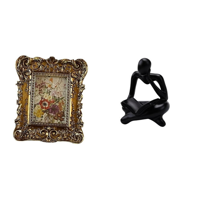 Marco de fotos,Marco de fotos retro Marco de fotos de mesa vintage,Figura de lector abstracto,Estatua de pensador abstracto,arte,manualidades,decoraciones,Figuras humanas decorativas para