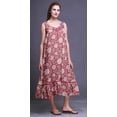 thumbnail image 3 of Bimba Robe de Nuit Mi-Mollet Rose à Feuilles Florales et Fleurs pour Femmes, Coton Imprimé, Sans Manches, Maxi, Petite, 3 of 6