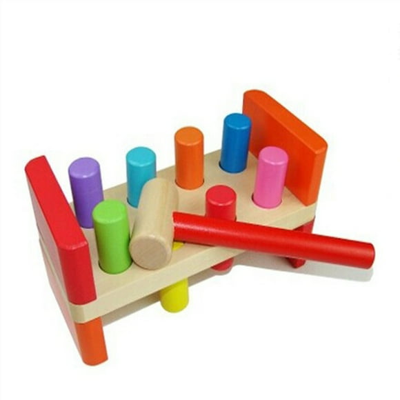 SHISUYAN 1Pack Wooden Hammer Pounding Bench Multi Color Rectangular Shape for Toddlers Educational Toys 8.3x4.1x3.7in