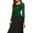 thumbnail image 5 of INSPIRE CHIC Valentine's Day Women's Floral Lace Cardigans Tie Front Ruffled Hem Sheer Crop Bolero Shrug S Dark Green, 5 of 7