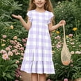 thumbnail image 4 of snilers Girls Summer Dresses Ruffle Sleeve Plaid Sundress Casual Loose Crewneck Flowy A Line Dress Size 6-15 Years, 4 of 7