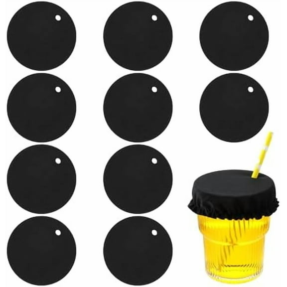 10PCS Drink Covers Scrunchies Elastic Cup Glass Cover for Alcohol Protection,Reusable & Washable Polyester Anti Spike Drink Protector Nightcap with Straw Hole for Girls Women Bar Club Party(Black)