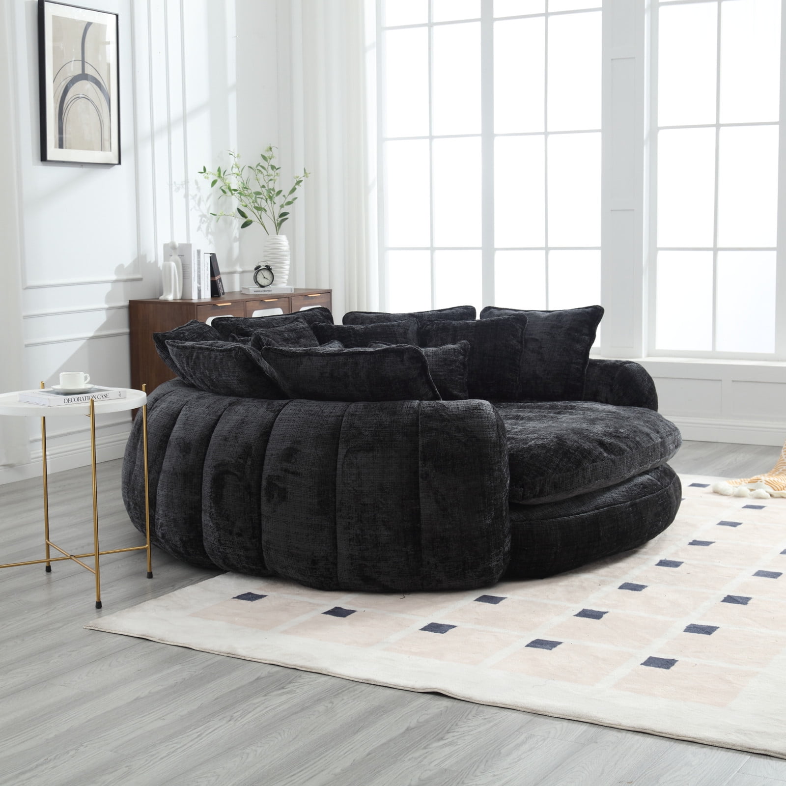 litvz 81.1in extra wide round boneless sofa oversized round chaise lounge comfy with 14 pillows for living room