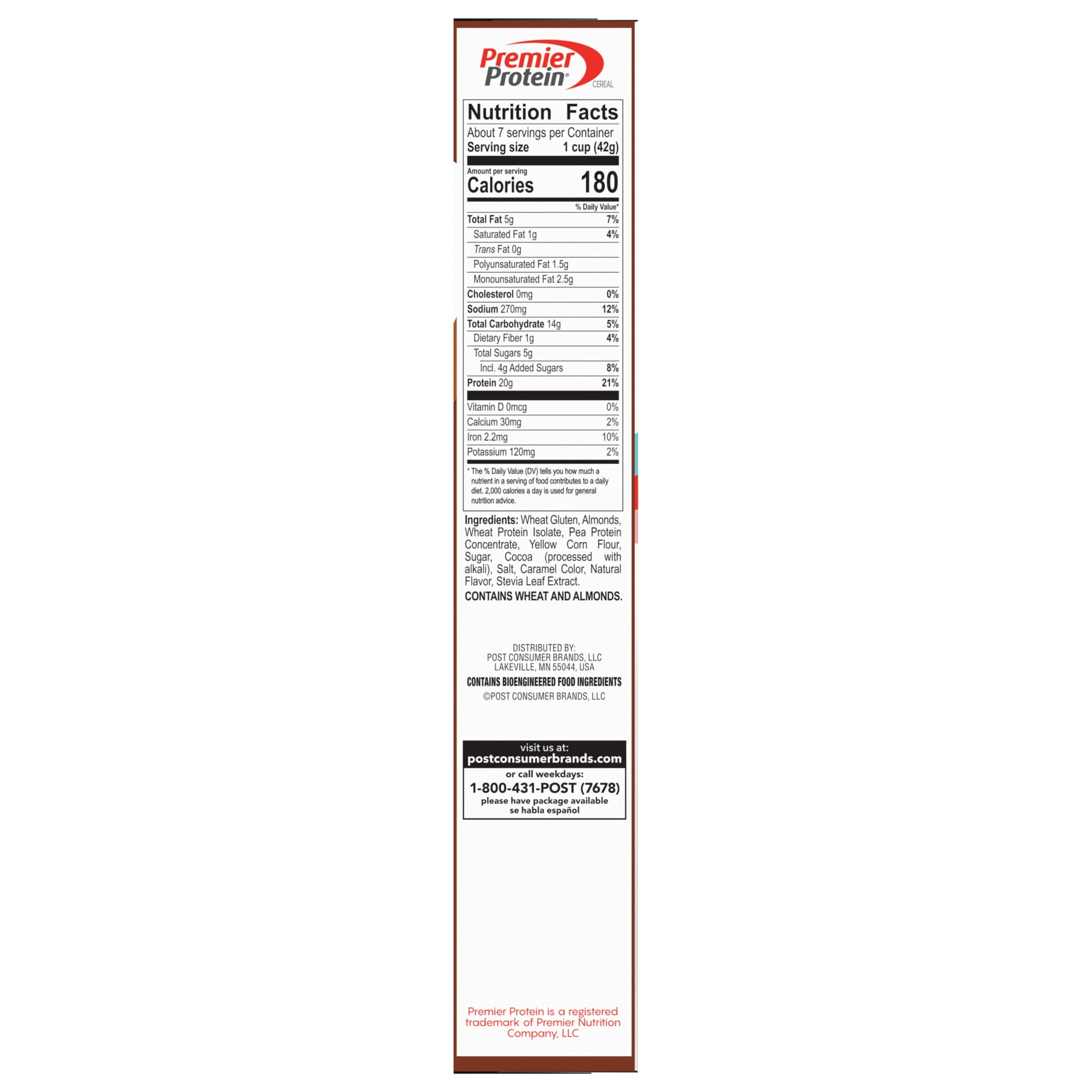 (2 pack) Post Premier Protein Chocolate Almond Cereal, Chocolatey Protein Cereal, Crunchy 11 oz Box