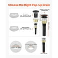 thumbnail image 3 of KFFKFF Bathroom Sink Drain with Overflow, Brass and Stainless Steel Pop-Up Design, Anti-Clogging Strainer with Metal Hair Catcher, Compatible with Vessel Sinks Featuring Overflow Holes, 3 of 9