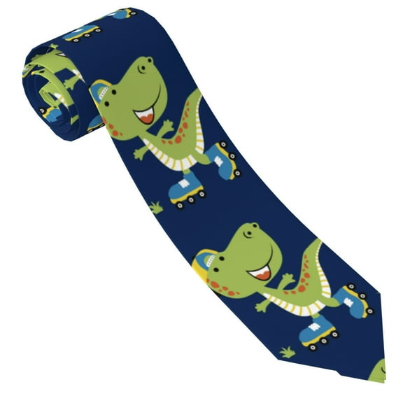 Yiaed Dino Playing Roller Skate Print Men's Ties Silk Business Necktie for Husband Father Valentine's day Father's Day Gift