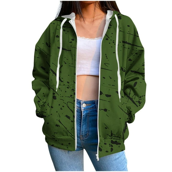 Zip Up Hoodie for Womens Pullover Fashion Plus Size Stripe Pockets Zipper Long Sleeved Regular Top Hooded Sweatshirts Coat Outwear