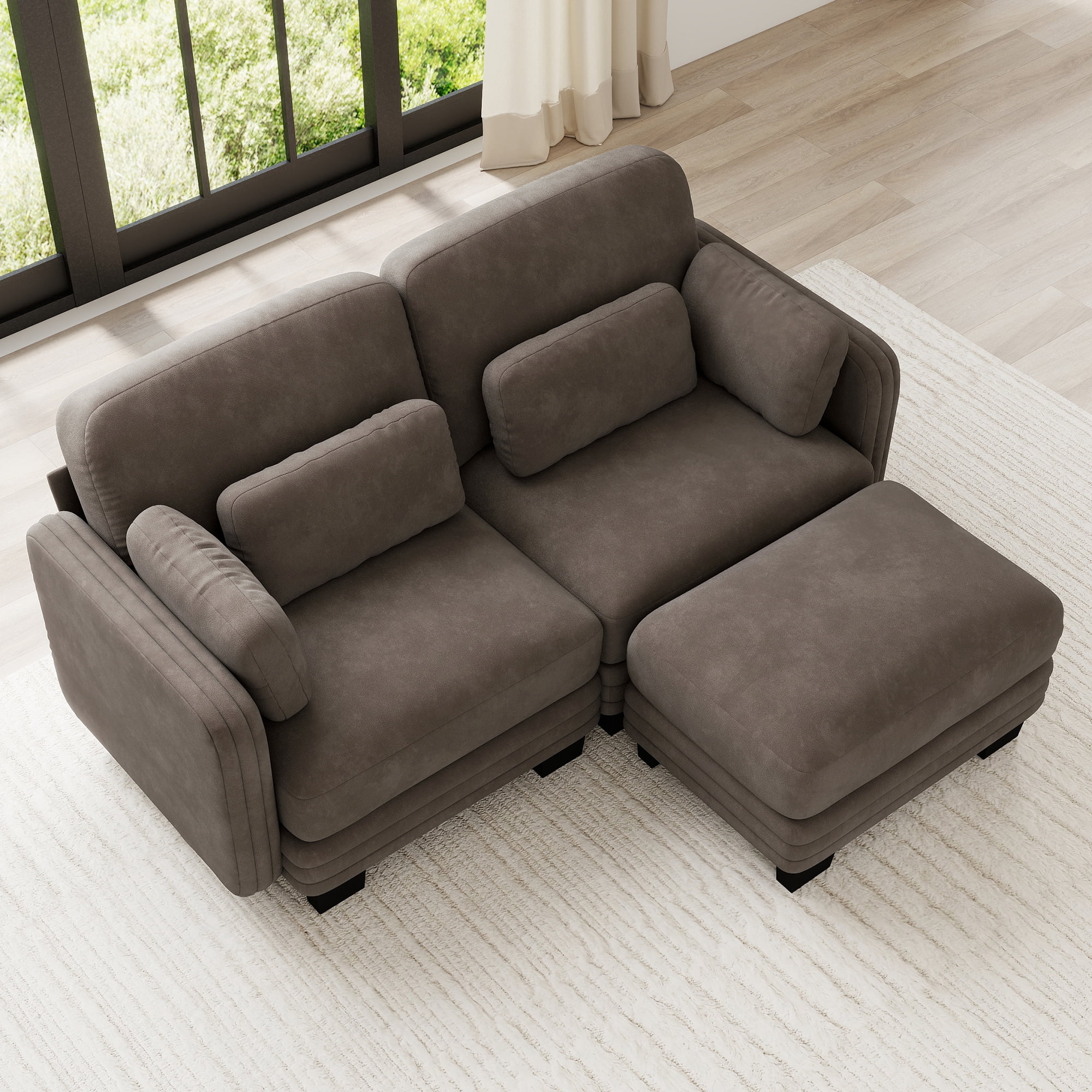 70" Modern Modular 2 Seater Loveseat Sofa Couch with 1 Ottoman and 4 Pillows