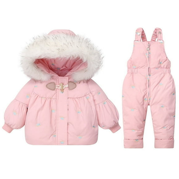Jamicy Snow Suits for Toddlers Christmas Gifts Baby Boys Girls Cartoon Sweety Zipper Hooded Puffer Down Pocket Ski Jacket+Snow Bib Pants Snowsuit Set