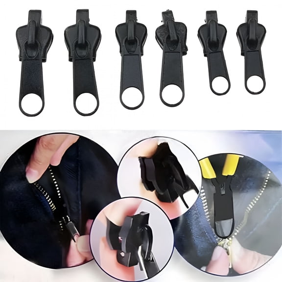 TUWAFE 2026 New 6Pcs/Pack Instant Zipper Universal Instant Fix Zipper Repair Kit Replacement Zip Slider Teeth Rescue New Design for Diy Sew for Jackets,Bags,Pants,Backpacks,Coats,Black