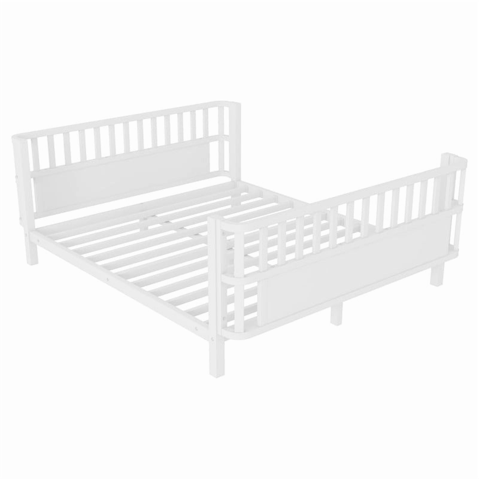 Mirightone Full Montessori Floor Bed, Metal Platform Bed Frame with Safety Guardrails, Low to Ground Bed for Bedroom Nursery, No Box Spring Needed, White