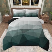 jejeloiu 3D Gradient Geometric Bedding Comforter Set,Modern Abstract Art Twin Comforter Sets,Green White Ombre Bedding Set For Kids,Ultra Soft Home Decor Reversible,2-Piece