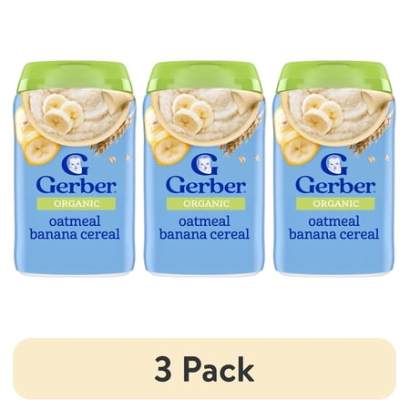 (3 pack) Gerber 2nd Foods Organic for Baby Grain & Grow Oatmeal Baby Cereal, Banana, 8 oz Canister