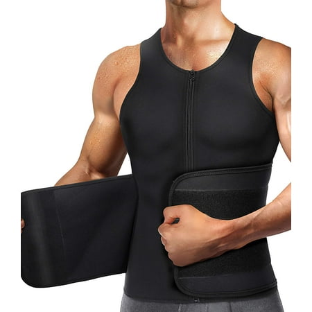 

Molutan Men Hot Sweat Vest Neoprene Sauna Suit Waist Trainer Zipper Body Shaper with Adjustable Workout Tank Top(Black M）