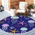 thumbnail image 2 of Ocean Beach Area Rugs Jellyfish Water Plants Shells Marine Animal Round Boho Area Rug Linen Carpet Playmat Washable Hallway Runner Mat for Nursery Kid Room Bedroom Decoration Children Gift 6ft, 2 of 5