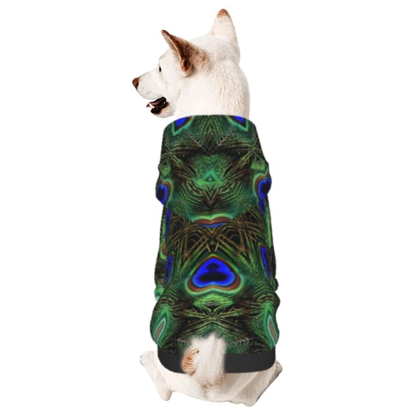 Balery Peacock Feathers Sudadera con Capucha para Perros Pequeños – Ropa para Mascotas, Disfraz para Perros y Gatos, Ideal para Fiestas y Cosplay-XX-Large
