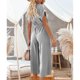 thumbnail image 4 of Mono de mujer con cinturón cuello en V moda suelta cómoda transpirable señora mamelucos femeninos, 4 of 6