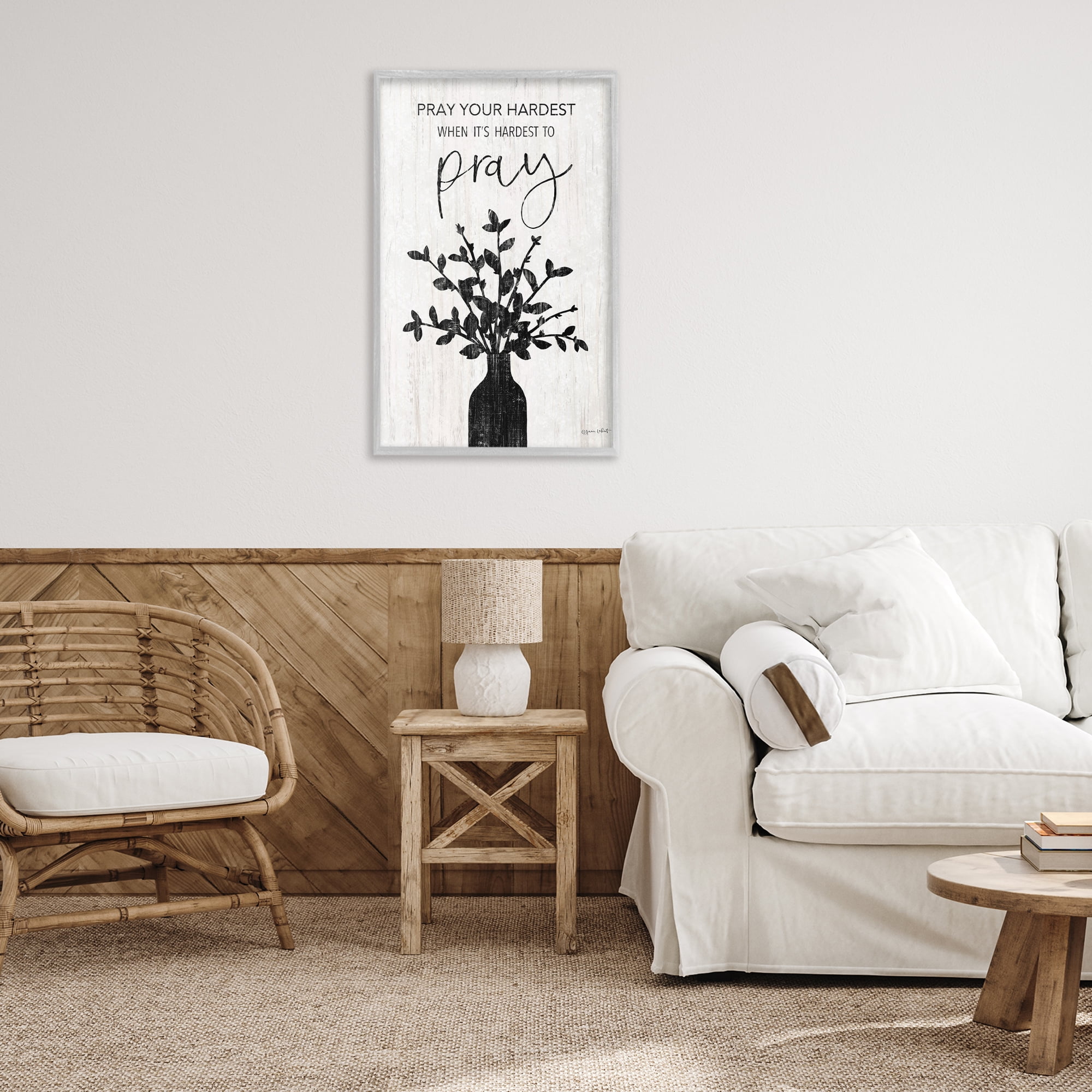 Stupell Industries Pray Your Hardest Religious Painting Gray Framed Art Print Wall Art, 20 x 30