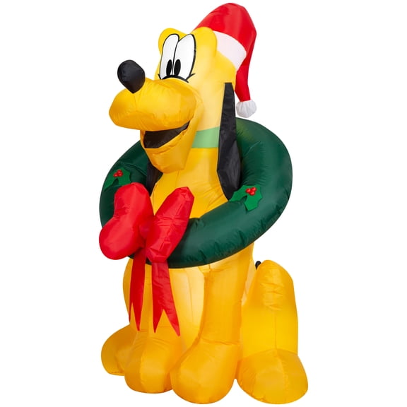 Airblown Christmas Yard Inflatable Light Pluto with Santa Hat and Wreath Disney 4.5 ft