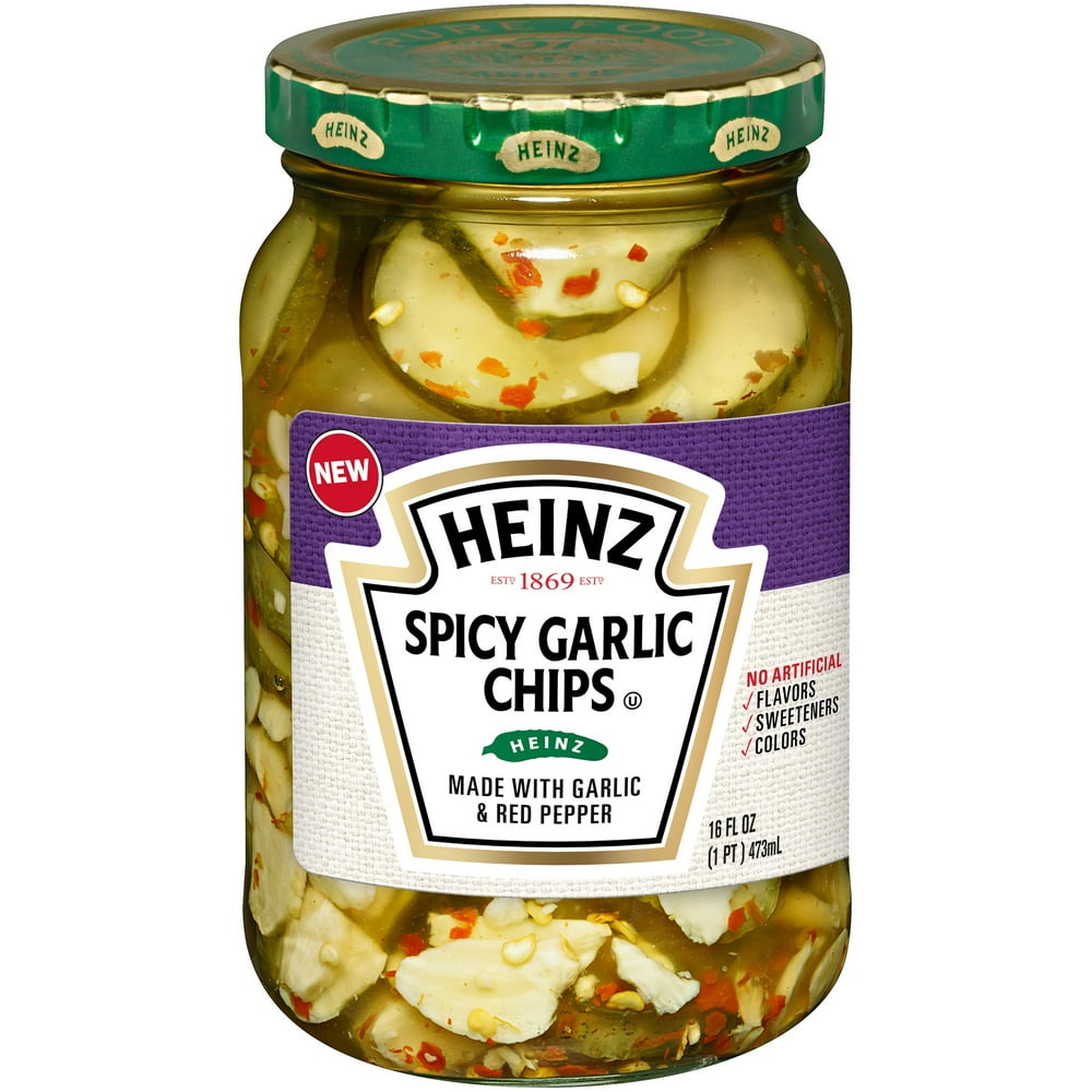 (4 Pack) Heinz Spicy Garlic Pickle Chips, 16 fl oz Jar
