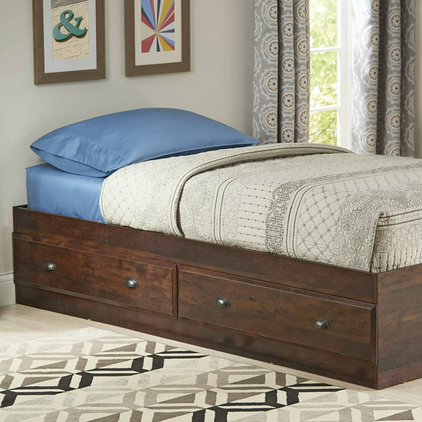 Storage Bed Twin Rustic Cherry, Wood Twin Bed With Storage