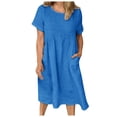 thumbnail image 2 of Jsaierl Cotton Linen Dresses Women Casual Summer Short Sleeve Maxi Dress Cute Solid Color Crewneck Dress Vacation Soft Dresses 2024, 2 of 6