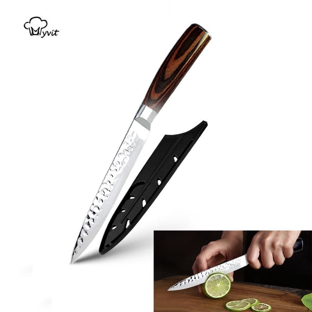 Cuchillo de Cocina Chef Japonés, Acero Inoxidable Alemán, Cuchilla de Punta Completa, Ultra Afilado con Mango Ergonómico para Cortar, Rebanar Carne y Verduras, Patrón Martillado Irregular