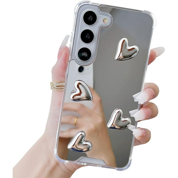 Samsung Galaxy S23 Case Shockproof Silver Mirror Cute Heart Clear Bumper Slim Thin Protective Phone Case for Samsung Galaxy S23 5G Silver