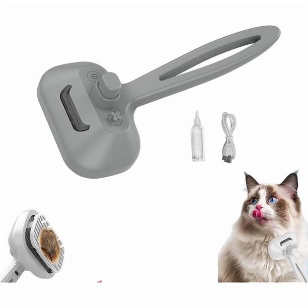 Cepillo de vapor recargable para mascotas 2025 | Herramienta 3 en 1 para el cuidado y desenredado de perros y gatos | Pulverizador desenredante portátil con función de masaje